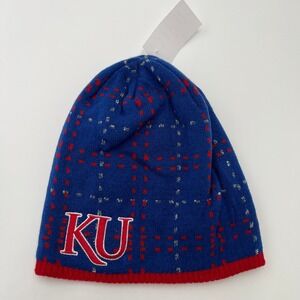 Adidas Kansas Jayhawks KU Knit Beanie Hat Blue Red Silver Sparkle One Size
